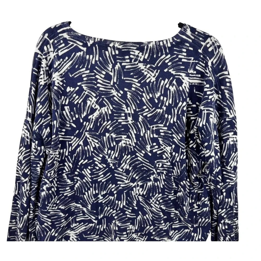 Garnet Hill Sweater Womens Medium Navy Blue Silk Cotton Abstract Oversized